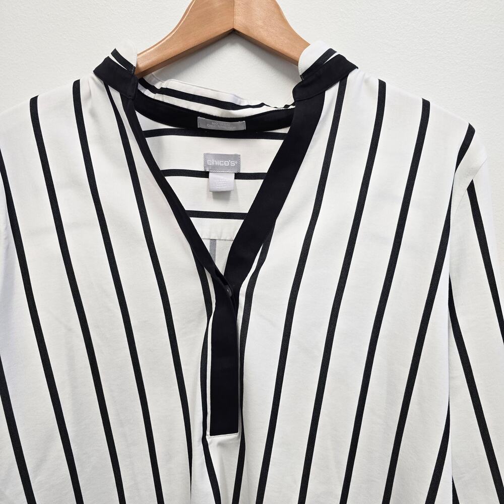 Chico’s Black and White Striped Long Sleeve No Iron Tunic Top Sz 16 - Picture 4 of 10